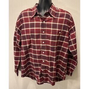 Towncraft L Wrinkle Free Burgundy Plaid L‎ Sleeve Dress Shirt Button Down L